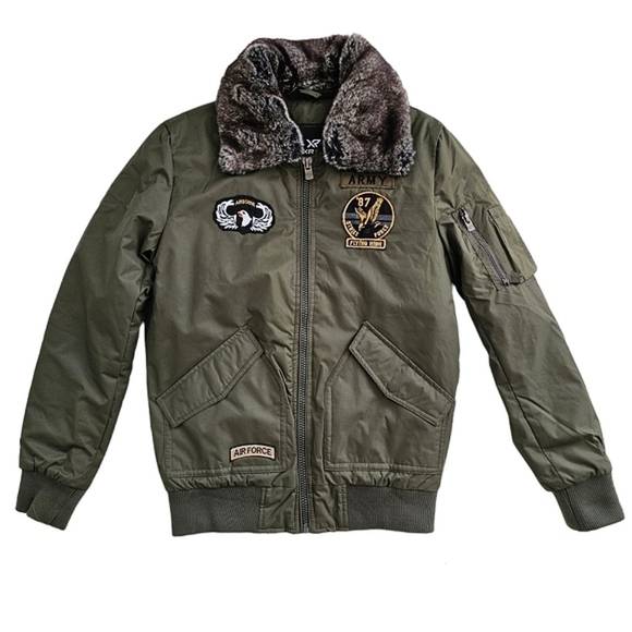 X-Ray Men's Slim Fit Flight Jacket with Removable Faux Fur Collar - Picture 2 of 12